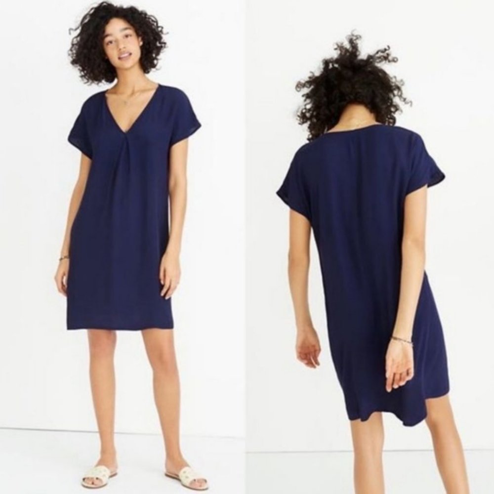 Madewell Moment Navy Blue Crepe Shift Dress Size S